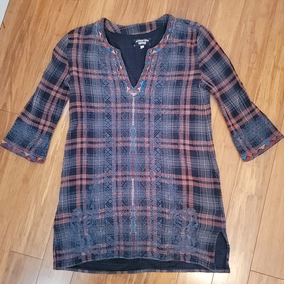 Johnny Was Workshop Plaid and Embroidered Top XS - Picture 4 of 4